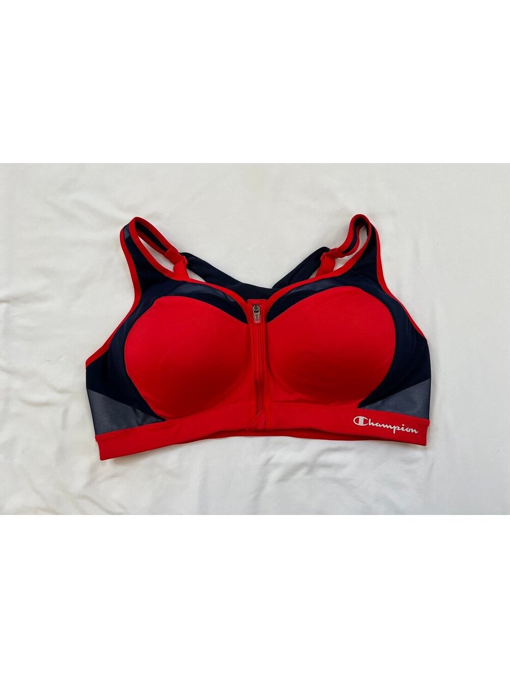 Champion size 40C red/navy motion control front zip sports bra